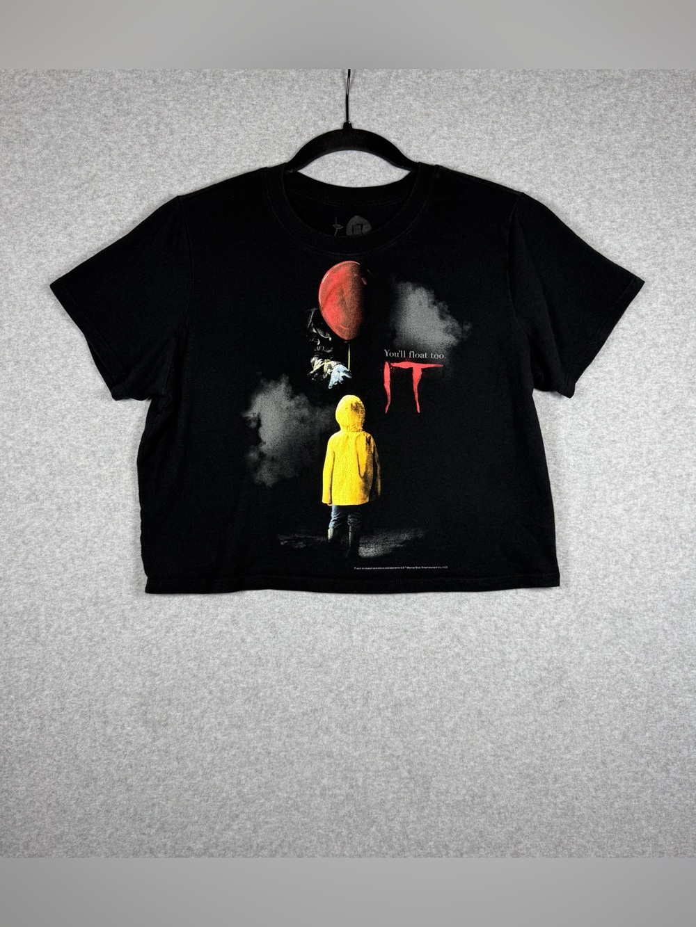 IT Movie Pennywise You’ll Float Too Black Cropped Graphic T-Shirt Women’s Large